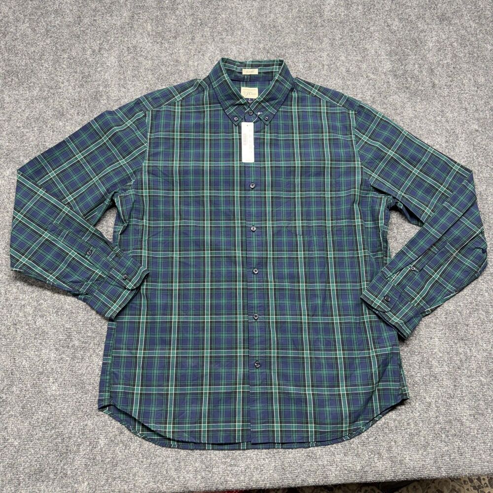 J.Crew Secret Wash Shirt Men's L Green Navy Plaid Button Down NWT